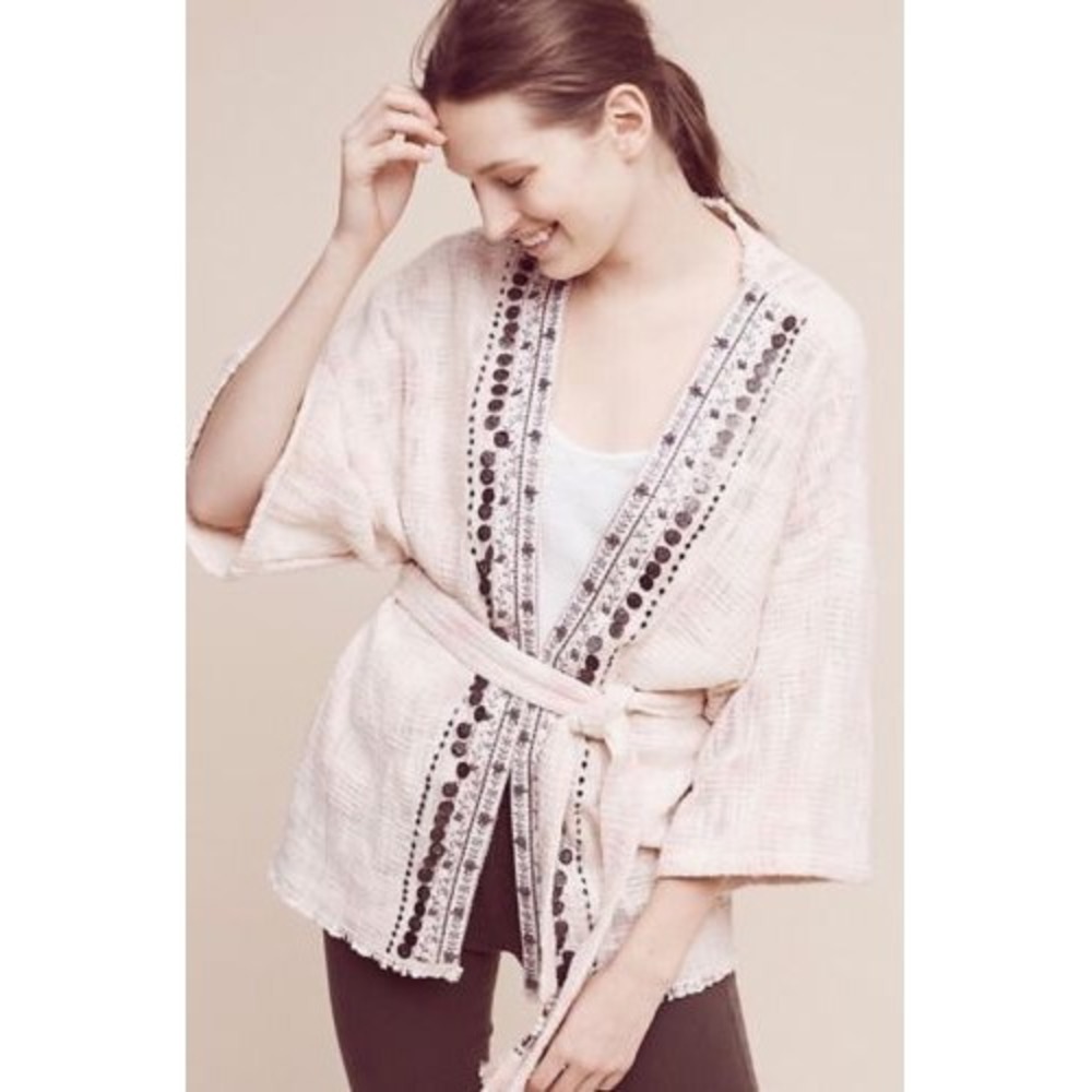 New $148 Anthropologie Livia Textured Kimono By Beautiful Stories beaded